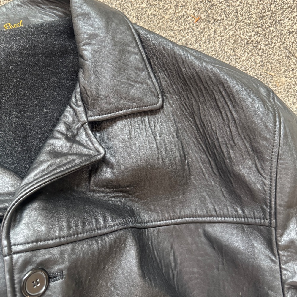 Reed Leather Car Coat Mens 3XT Black Button Front Lined Jacket Big Tall - Picture 13 of 13
